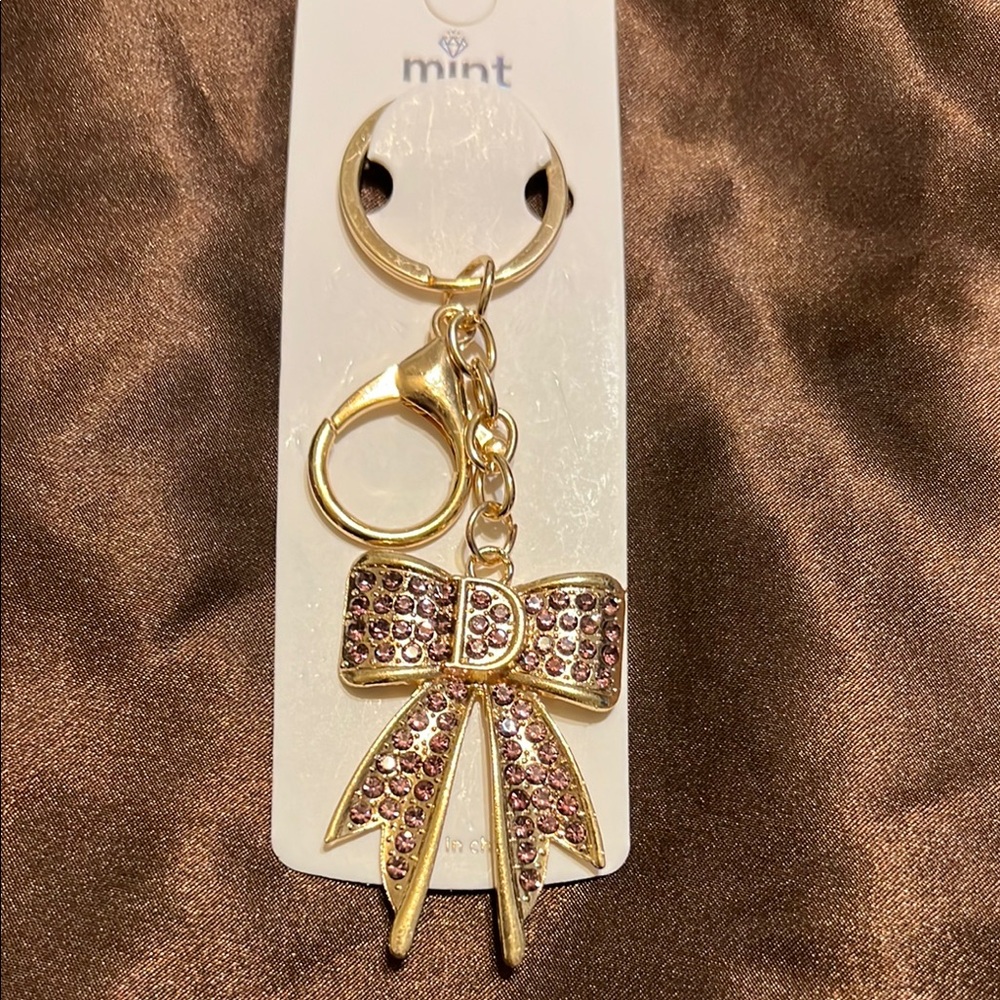 Mint Gold and Pink Rhinestone Bag charm and Key Holder - Picture 1 of 3